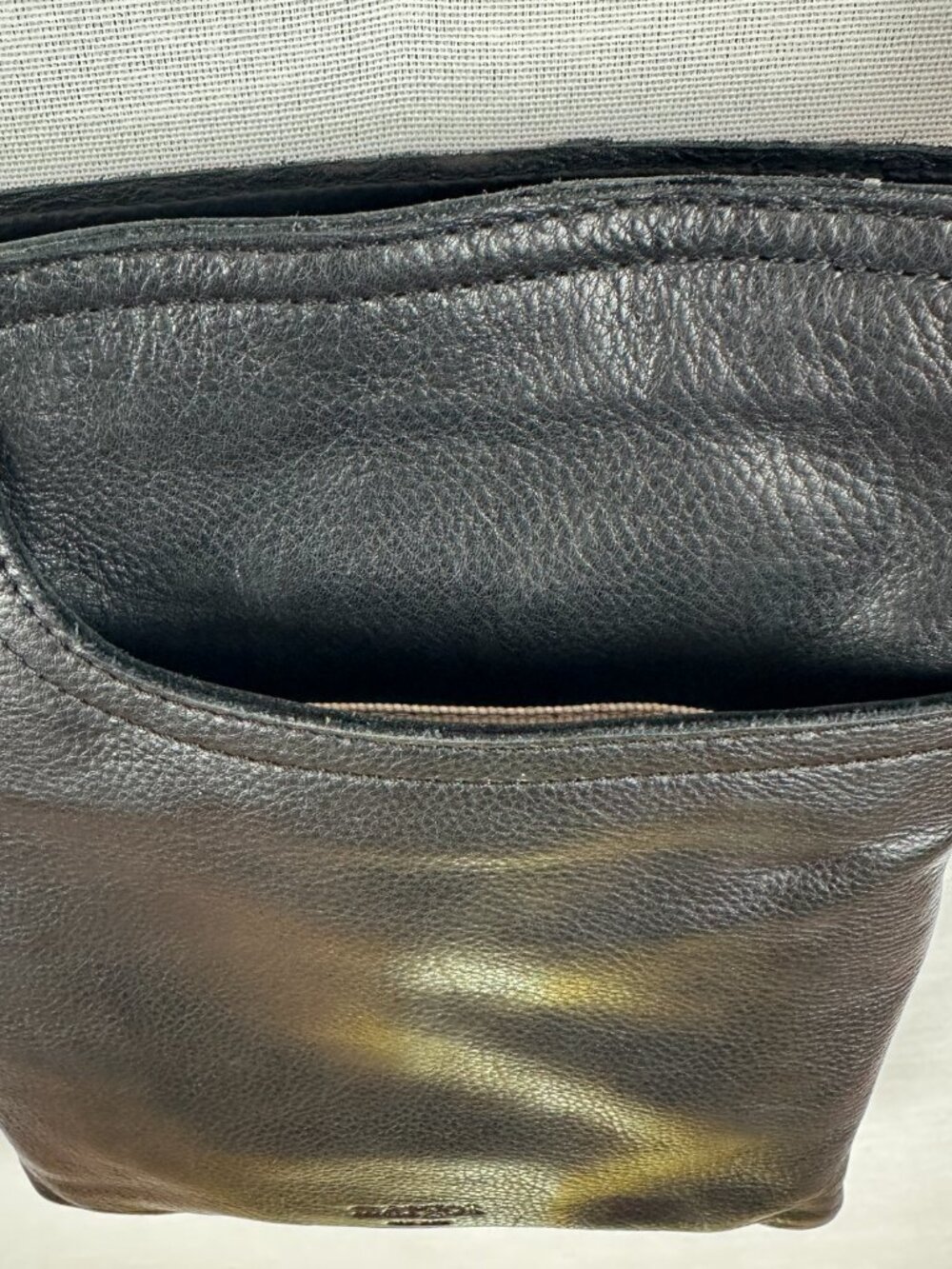 MARGOT NEW YORK 100% GENUINE LEATHER CROSSBODY SPLIT POCKET BAG IN BLACK - Picture 5 of 11